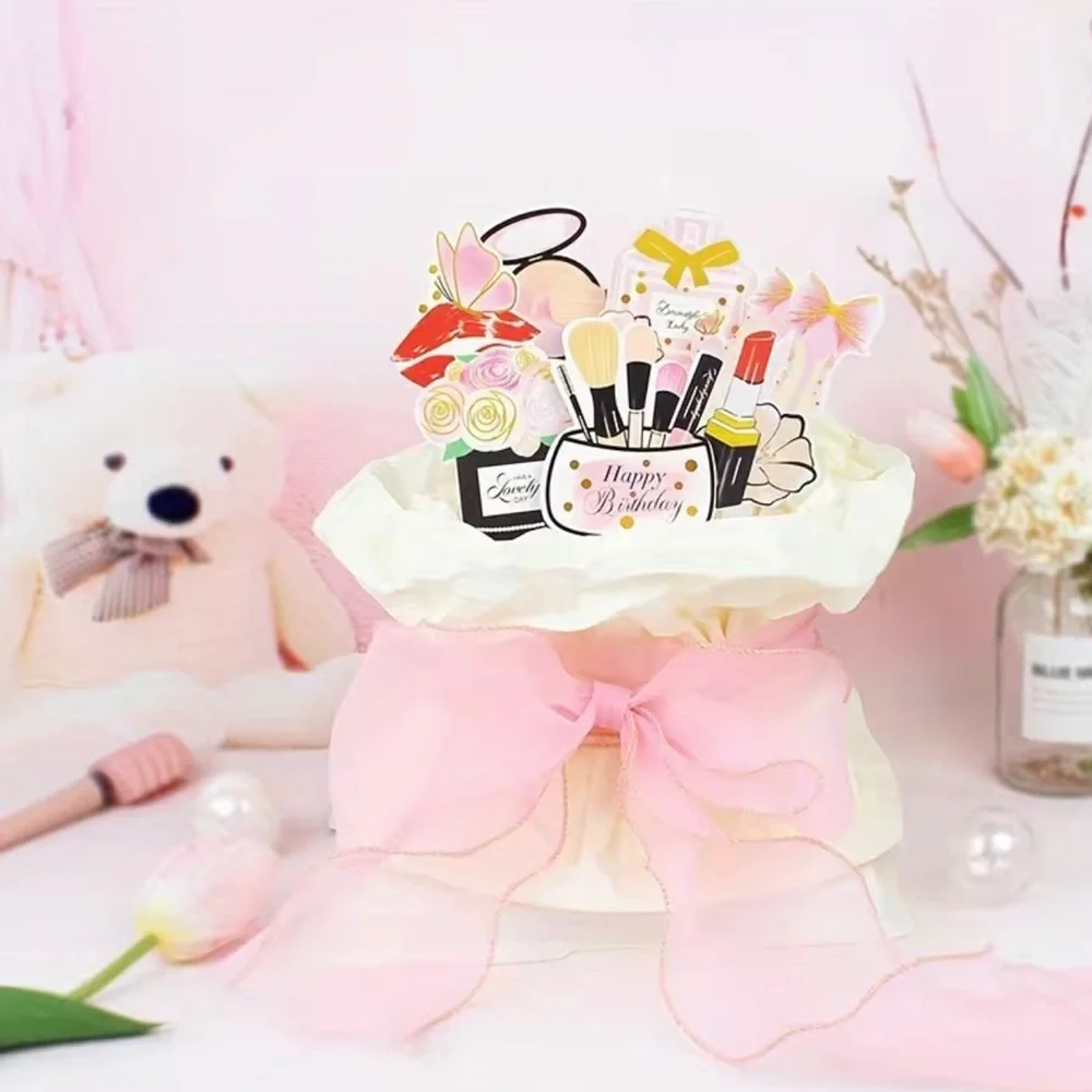 Happy bday makeup themed, cake or cup cake decoration ( 7 pc)🥳